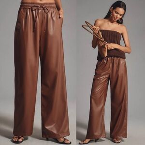 NWT Anthropologie Exquise Brenna Faux Leather Wide Leg Pants Brown